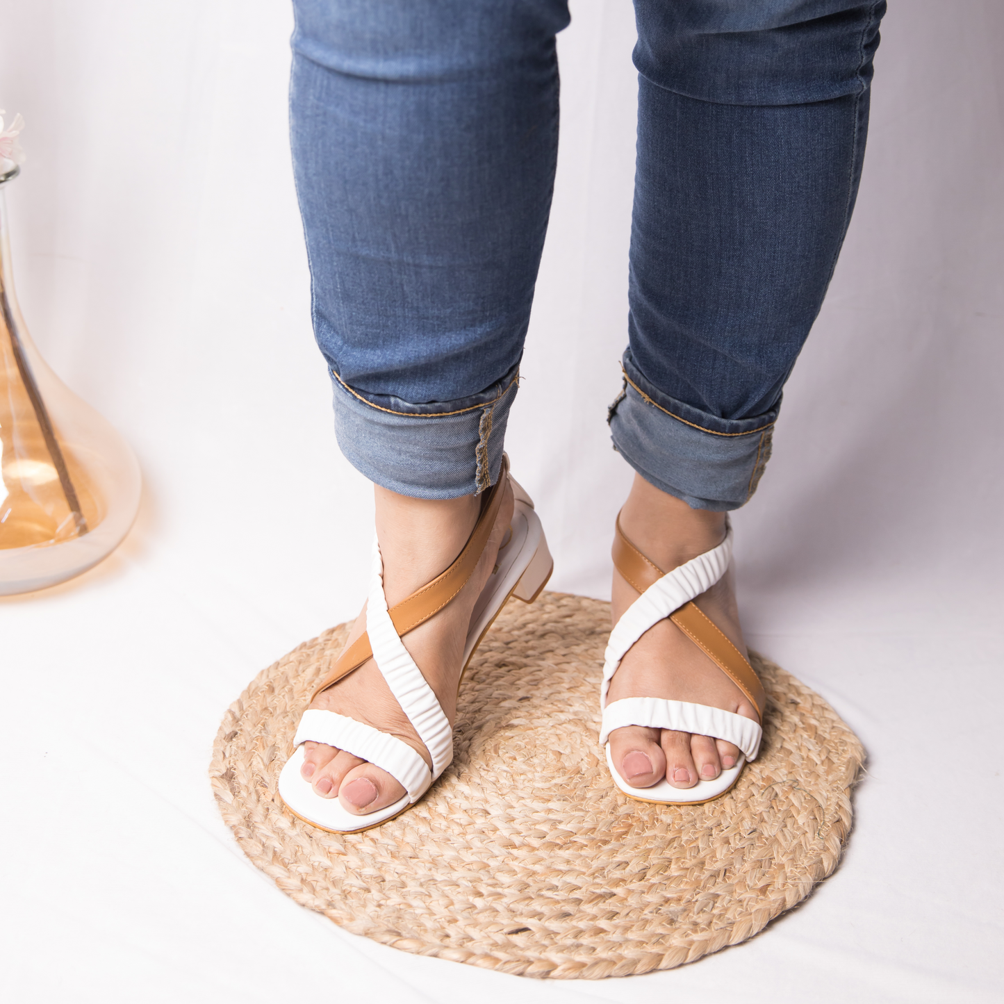 White- Tan Colour blocked Heels